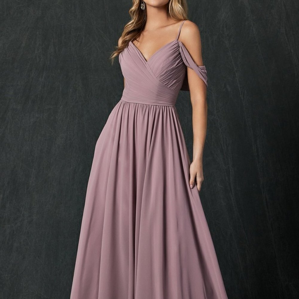 NEW mauve CHIFFON PROM PARTY OFF SHOULDER A-LINE GOWN LONG DRESS JT 262